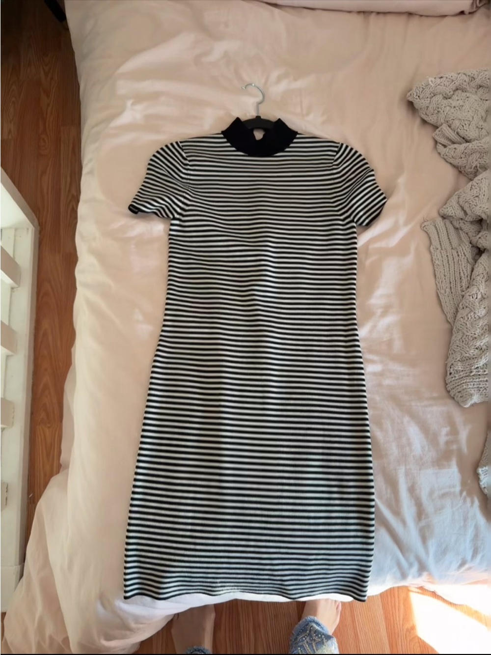 Black and White Striped Short Sleeve Dress - Classic Fit